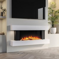ALMOST PERFECT - White Wall Mounted Electric Fireplace Suite with LED Lights - Amberglo