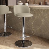 ALMOST PERFECT - Beige Faux Leather Adjustable Swivel Bar Stool with Chrome Base - Tessa