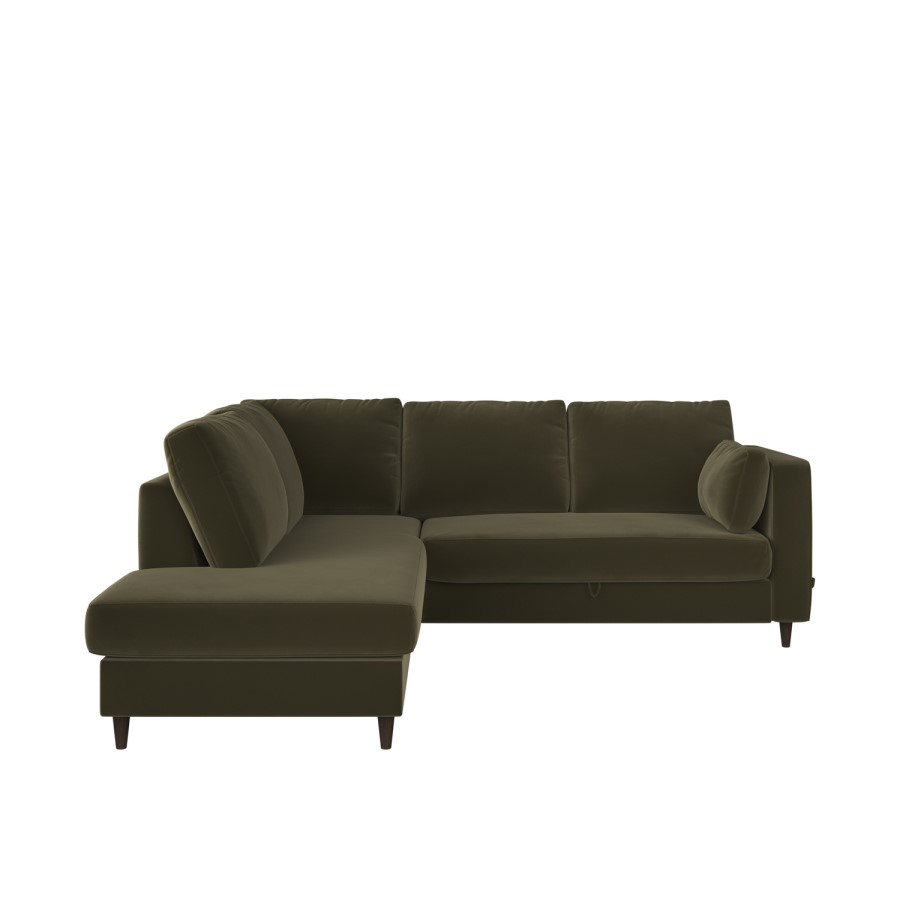 4 Seater Pull-Out Corner Sofa Bed with Storage in Olive Green Velvet - Boe