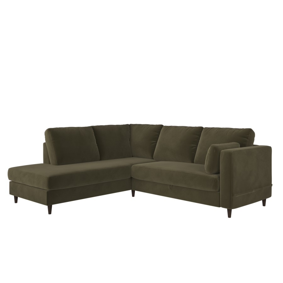 4 Seater Pull-Out Corner Sofa Bed with Storage in Olive Green Velvet - Boe
