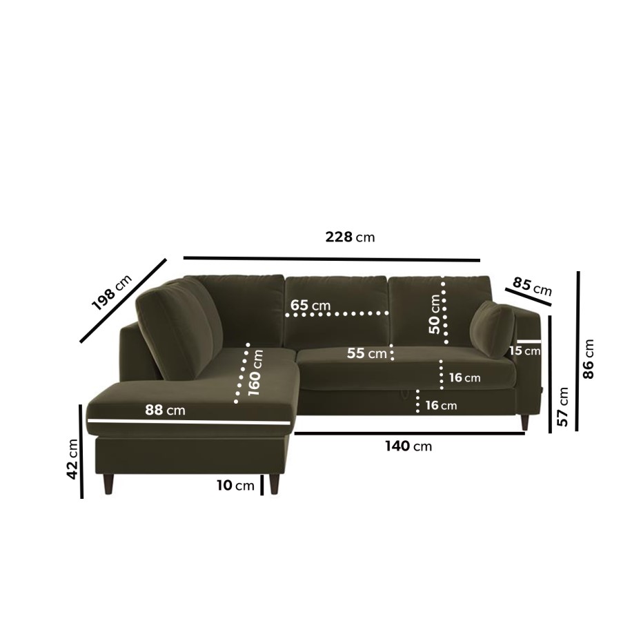 4 Seater Pull-Out Corner Sofa Bed with Storage in Olive Green Velvet - Boe