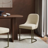 ONLY OPENED - Set of 2 Beige Upholstered Dining Chairs with Brass Legs - Callie