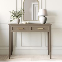 GRADE A1 - Dark Wood Dressing Table with 2 Drawers - Delilah