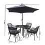 ONLY OPENED - 4 Seater Black Rope Wicker Outdoor Dining Set with Parasol