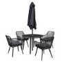 ONLY OPENED - 4 Seater Black Rope Wicker Outdoor Dining Set with Parasol