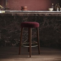 ONLY OPENED - Burgundy Velvet Kitchen Counter Bar Stool with Walnut Legs - Gatsby