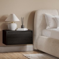 ONLY OPENED - Wide Black Floating Bedside Table with Storage - Hiro