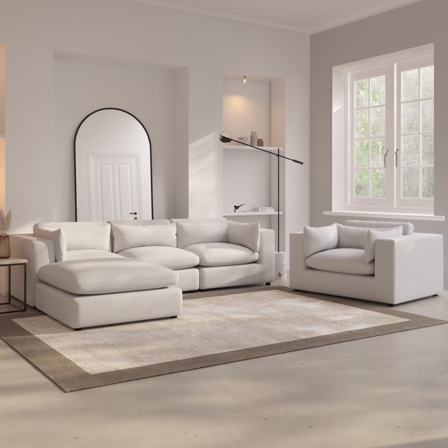ONLY OPENED - Beige Boucle 4 Seater Modular Sofa - Hudson