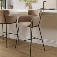ONLY OPENED - Beige Velvet Curved Counter Stool - Isla