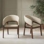 ONLY OPENED - Set of 2 Walnut and Beige Upholstered Curved Dining Chairs - Owen