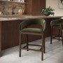 ONLY OPENED - Walnut & Olive Green Velvet Curved Kitchen Stool with Back - Owen