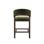 ONLY OPENED - Walnut & Olive Green Velvet Curved Kitchen Stool with Back - Owen