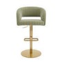 ONLY OPENED - Curved Sage Matt Velvet Adjustable Swivel Bar Stool with Gold Base - Runa