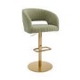 ONLY OPENED - Curved Sage Matt Velvet Adjustable Swivel Bar Stool with Gold Base - Runa