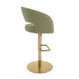 ONLY OPENED - Curved Sage Matt Velvet Adjustable Swivel Bar Stool with Gold Base - Runa