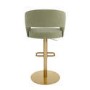 ONLY OPENED - Curved Sage Matt Velvet Adjustable Swivel Bar Stool with Gold Base - Runa