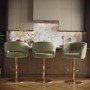 ONLY OPENED - Curved Sage Matt Velvet Adjustable Swivel Bar Stool with Gold Base - Runa