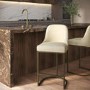ALMOST PERFECT - Beige Upholstered Kitchen Stool with Brass Legs - Callie