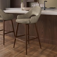 ALMOST PERFECT - Walnut and Beige Faux Leather Kitchen Stool with Back - Colbie