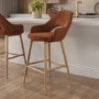 ALMOST PERFECT - Oak and Burnt Orange Upholstered Kitchen Stool with Back - Colbie