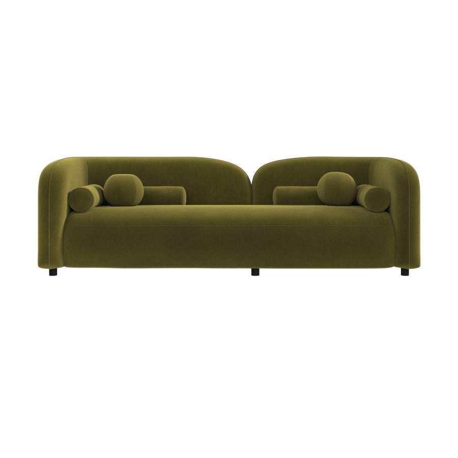 ALMOST PERFECT - Olive Green Velvet Curved 3 Seater Cloud Sofa - Elma