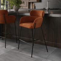 ALMOST PERFECT - Burnt Orange Velvet Curved Kitchen Stool with Back - Isla