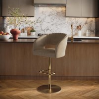 ALMOST PERFECT - Curved Beige Faux Leather Adjustable Swivel Bar Stool with Gold Base - Runa