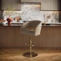 ALMOST PERFECT - Curved Beige Faux Leather Adjustable Swivel Bar Stool with Gold Base - Runa