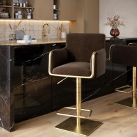 ALMOST PERFECT - Brown Velvet Adjustable Swivel Bar Stool with Gold Base - Sonny