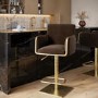 ALMOST PERFECT - Brown Velvet Adjustable Swivel Bar Stool with Gold Base - Sonny