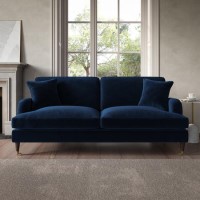 Navy Blue Velvet 3 Seater Sofa - Payton