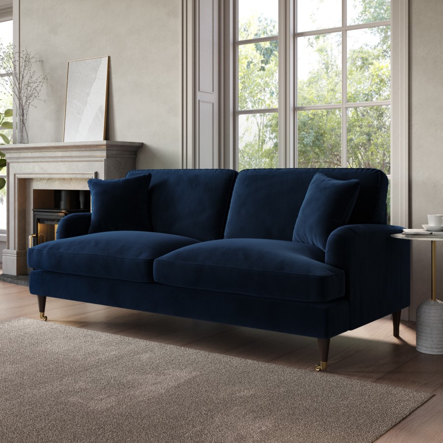 Navy Blue Velvet 3 Seater Sofa - Payton