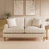 ALMOST PERFECT - Cream Chenille Blue Striped 2 Seater Sofa - Payton