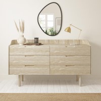 ALMOST PERFECT - Wide Light Wood Mid-Century Modern Chest of 6 Drawers - Saskia