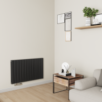 Eco Eleganza Midnight Black Horizontal Flat Aluminium Middle Connection Radiator 600x975mm Double Panel 3973 BTU