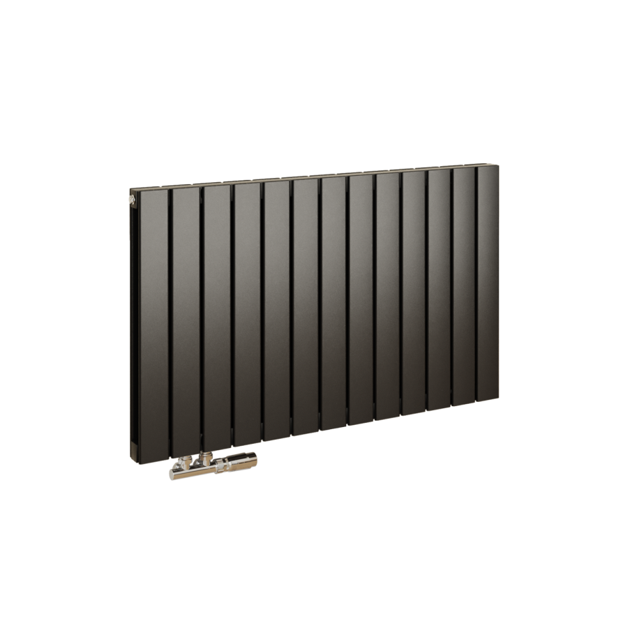 Eco Eleganza Midnight Black Horizontal Flat Aluminium Middle Connection Radiator 600x975mm Double Panel 3973 BTU