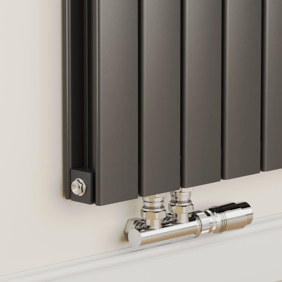 Eco Eleganza Midnight Black Horizontal Flat Aluminium Middle Connection Radiator 600x975mm Double Panel 3973 BTU