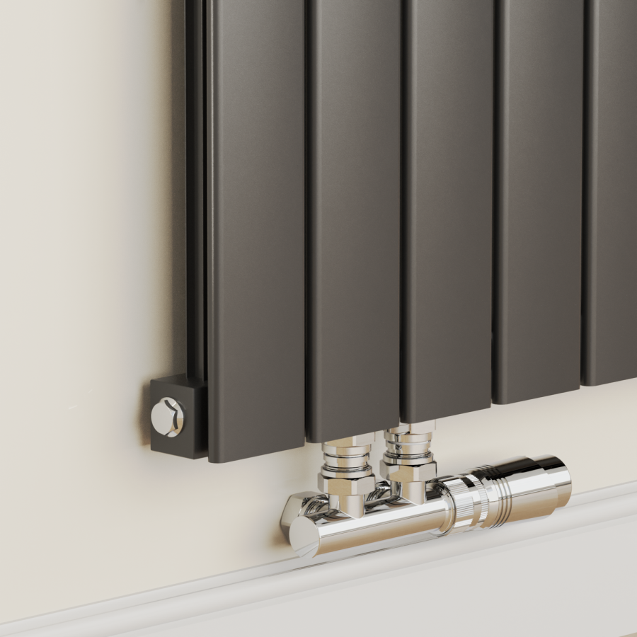 Eco Eleganza Midnight Black Vertical Flat Aluminium Middle Connection Radiator 1600x375mm Single Panel 2546 BTU