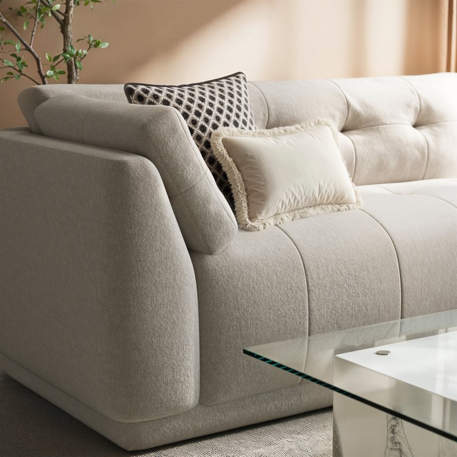 Beige Fabric 4 Seater Right-Hand Chaise L-Shape Corner Sofa - Arden