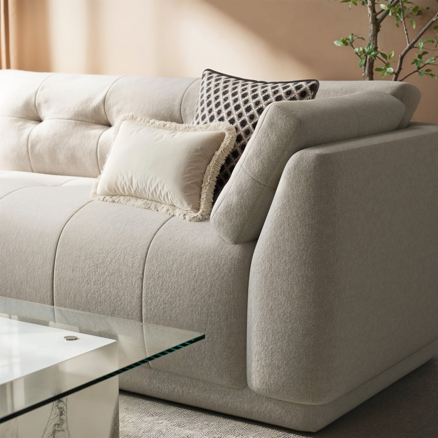 Beige Fabric 4 Seater Left-Hand Chaise L-Shape Corner Sofa - Arden
