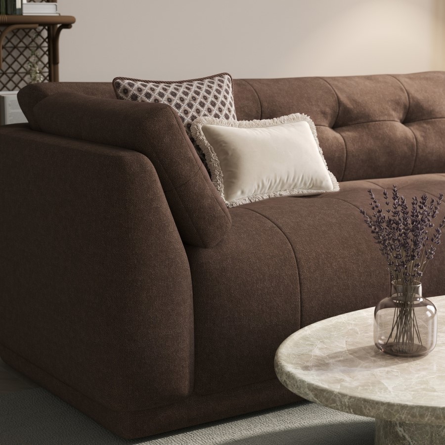 Brown Fabric 4 Seater Right Hand Chaise L-Shape Corner Sofa - Arden