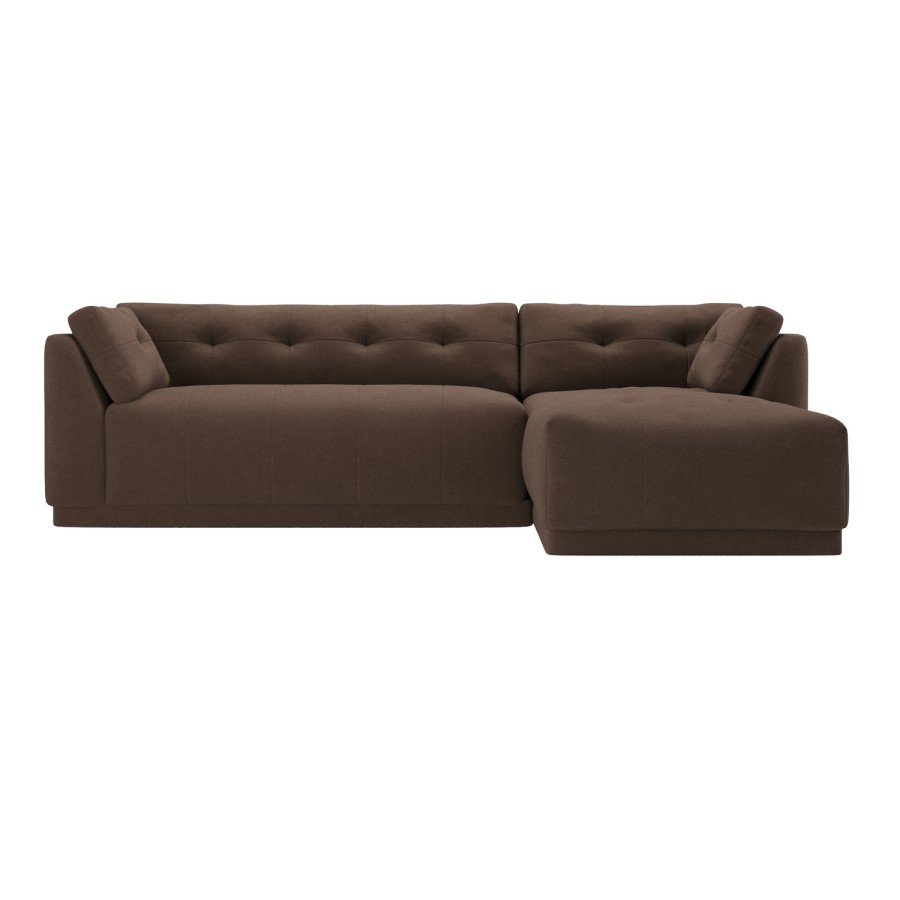 Brown Fabric 4 Seater Right Hand Chaise L-Shape Corner Sofa - Arden