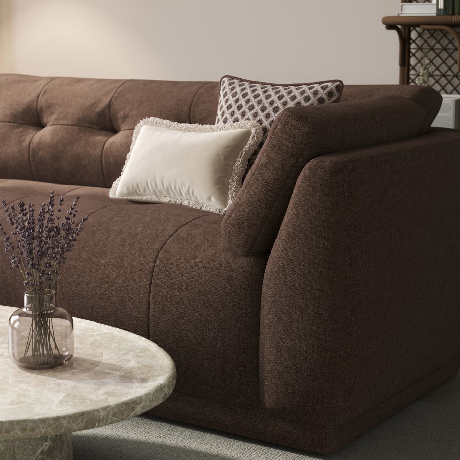 Brown Fabric 4 Seater Left-Hand Chaise L-Shape Corner Sofa - Arden