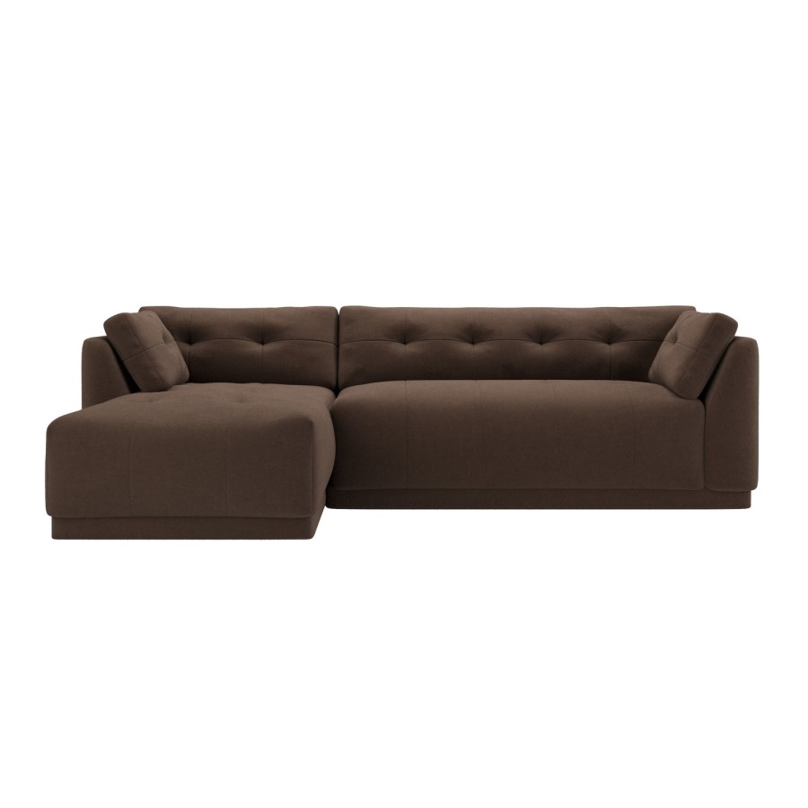 Brown Fabric 4 Seater Left-Hand Chaise L-Shape Corner Sofa - Arden