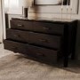 Wide Dark Wood 6 Drawer Chest of Drawers with Marble Top - Alessio