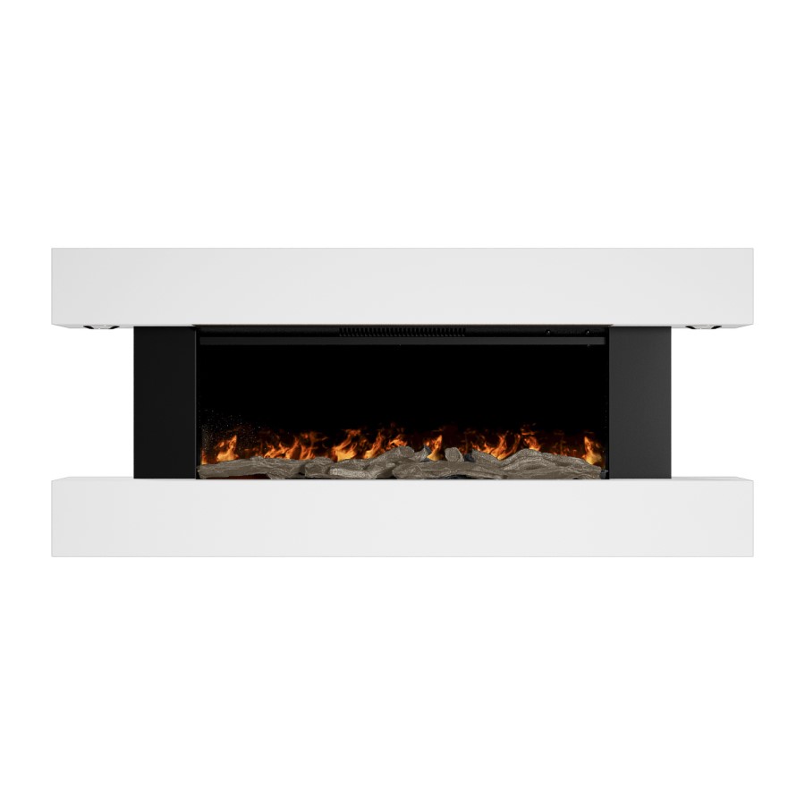 White Wall-Mounted Electric Smart Fire Place with Surround - 52 Inch - AmberGlo