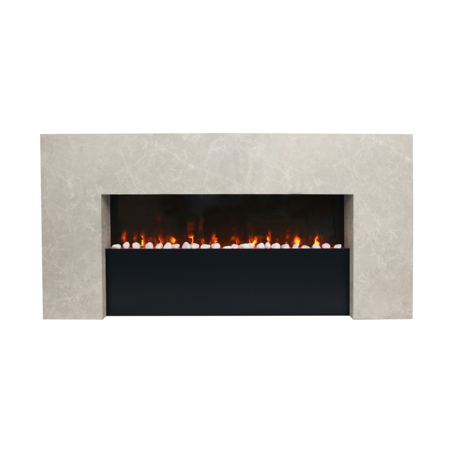 ALMOST PERFECT - Stone Effect Freestanding Electric Fireplace with Pebbles 62 inch - Amberglo