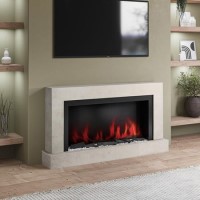 Stone Effect Freestanding 62 Inch Electric Fireplace with Pebbles - AmberGlo