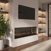 ALMOST PERFECT - Black 50inch WiFi Enabled Inset Electric Media Wall Fireplace - AmberGlo