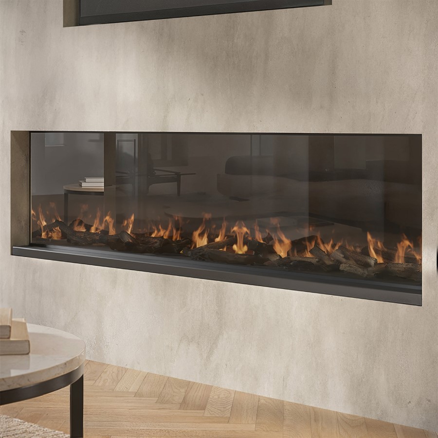 ALMOST PERFECT - Black 60inch WiFi Enabled Inset Electric Media Wall Fireplace - AmberGlo